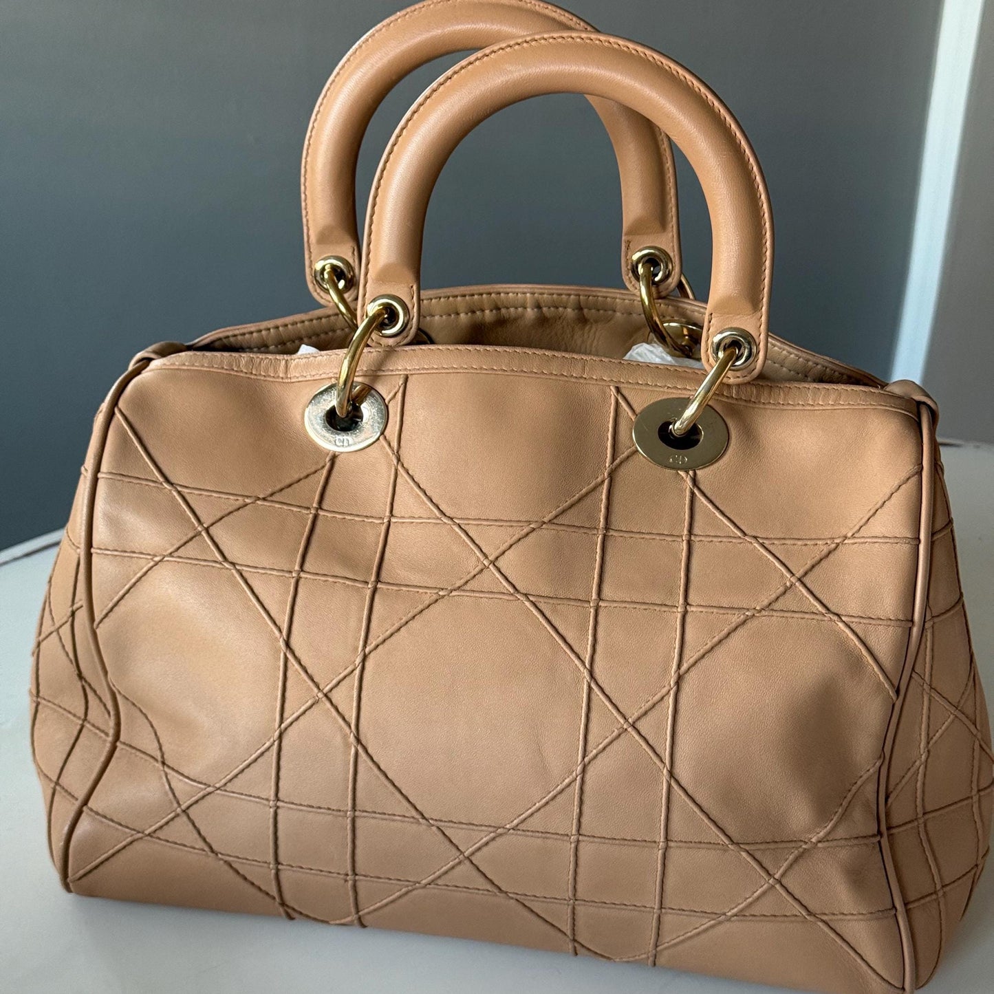 Dior Beige Cannage Leather Granville Polochon Satchel