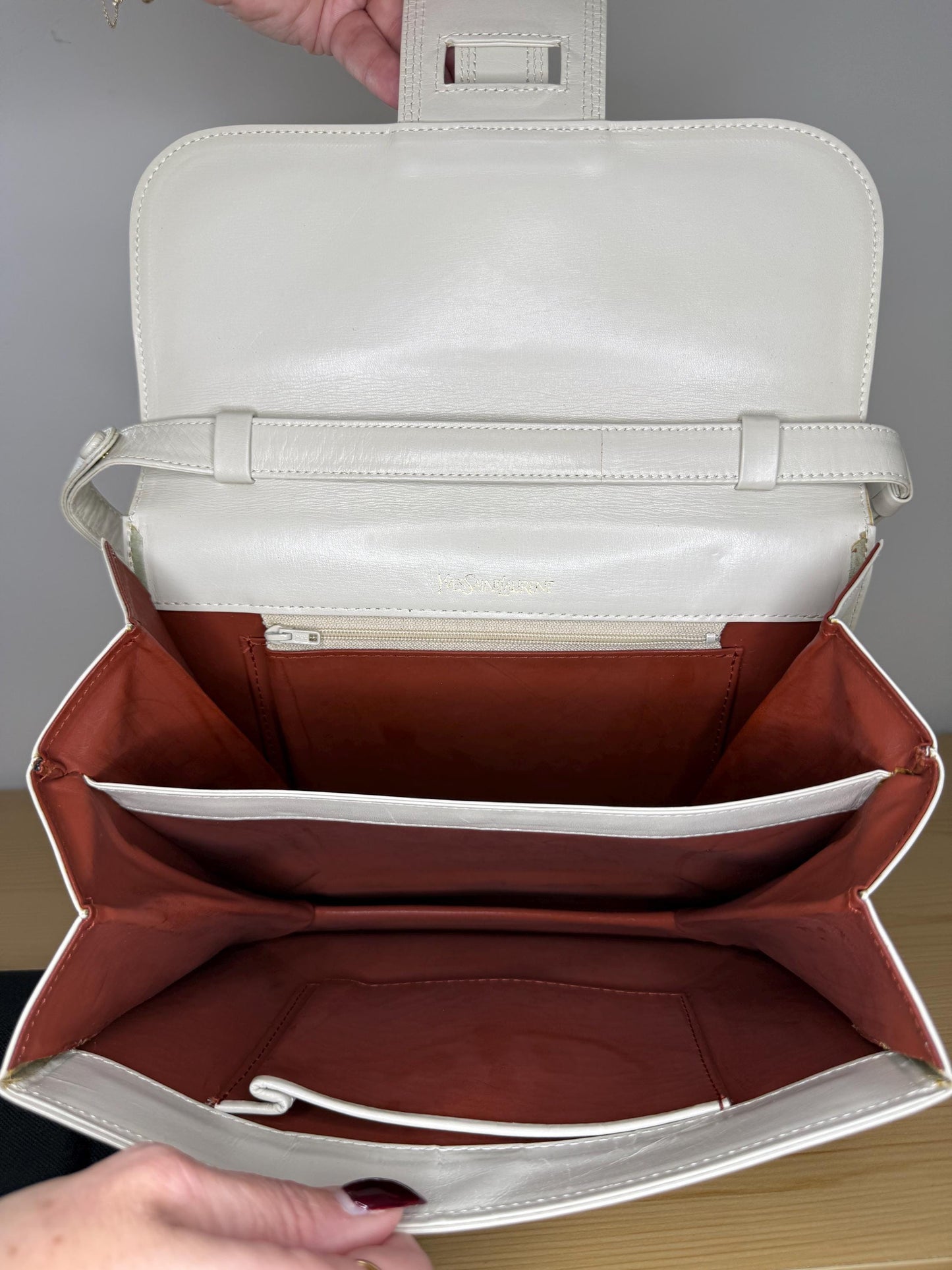 AUTHENTIC Vintage YSL 2 Way Cream Shoulder Bag