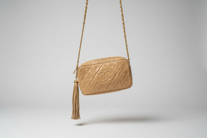 Chanel Vintage Beige Lambskin Leather Camera Bag