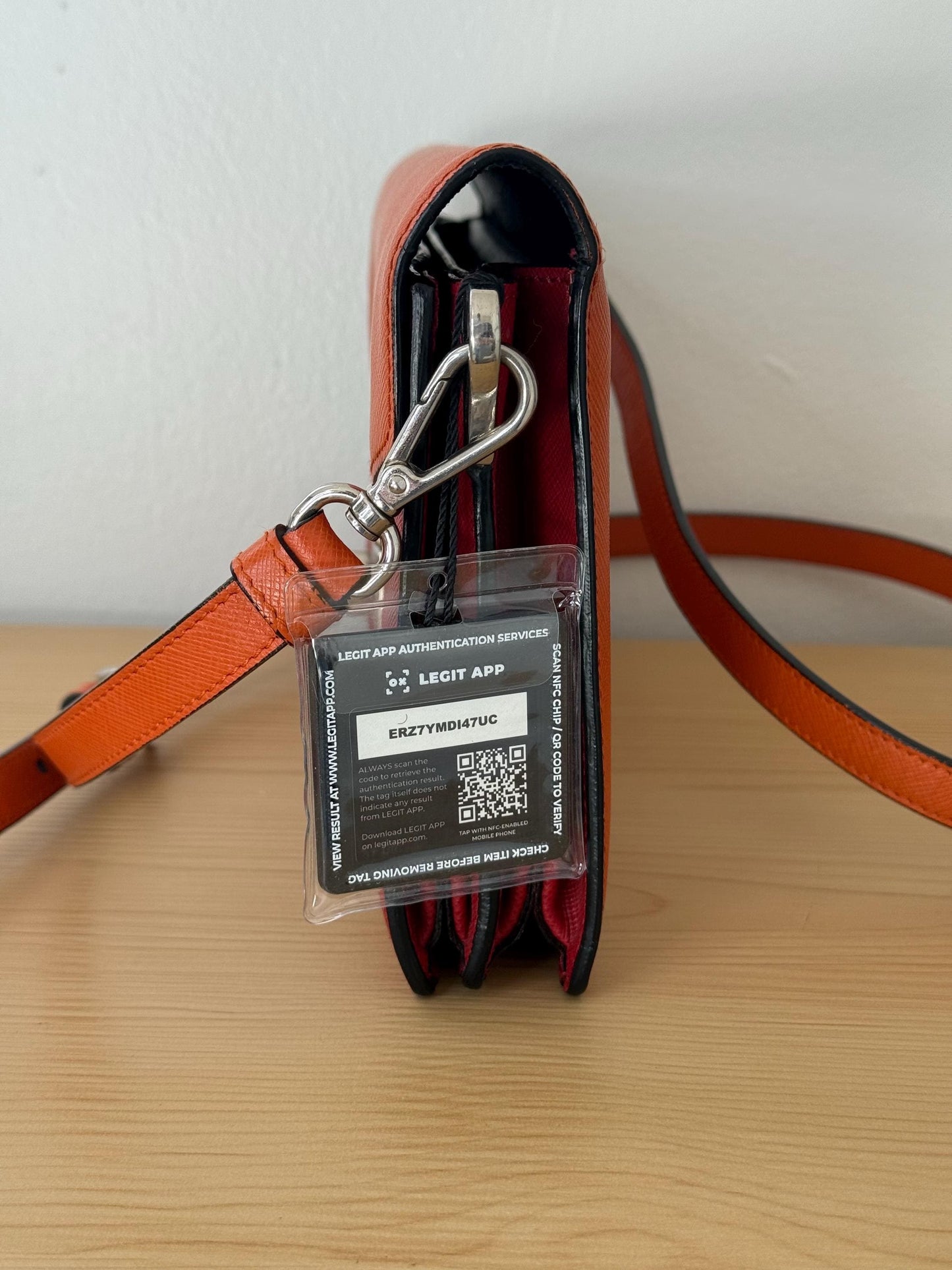 AUTHENTIC Prada Saffiano Leather Flap Bi Color Bag Red/Orange