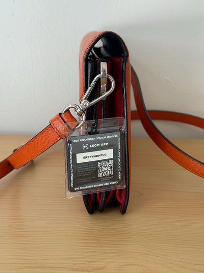 AUTHENTIC Prada Saffiano Leather Flap Bi Color Bag Red/Orange