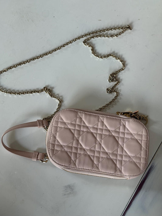 Authentic Lady Dior Call’in Phone Holder, Pink Beige