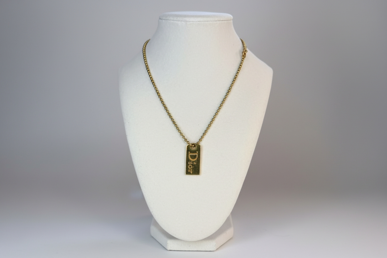 Christian Dior “Dior” Gold Dog Tag Necklace