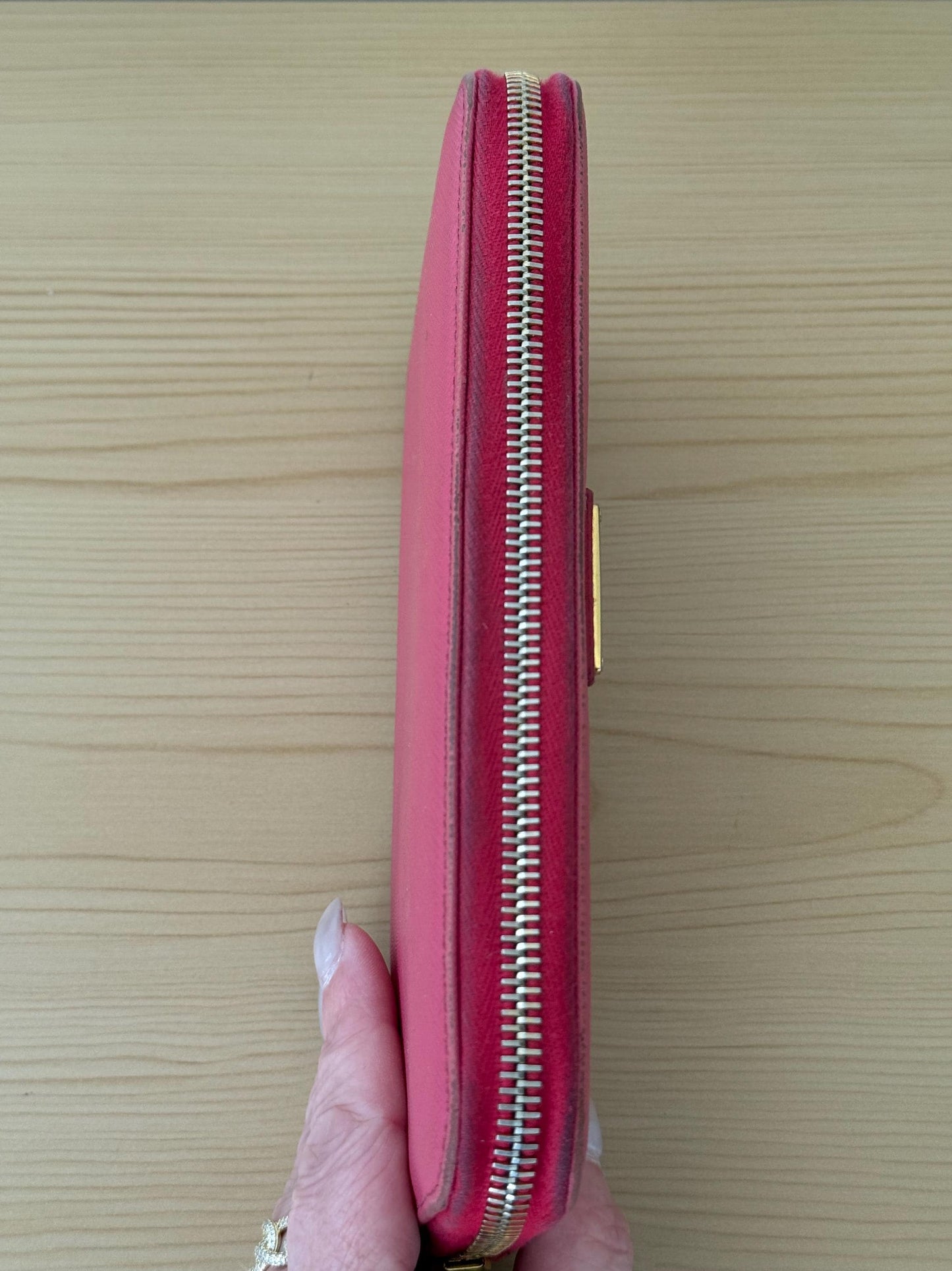 Prada Saffiano Long Zip Around Peonia