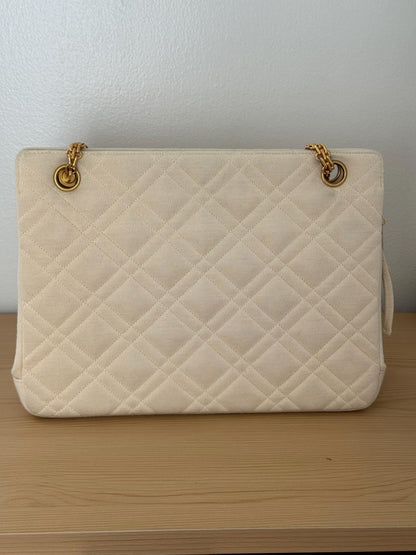AUTHENTIC Vintage Chanel Mademoiselle Bijoux Chain Cream Cloth Shoulder Bag