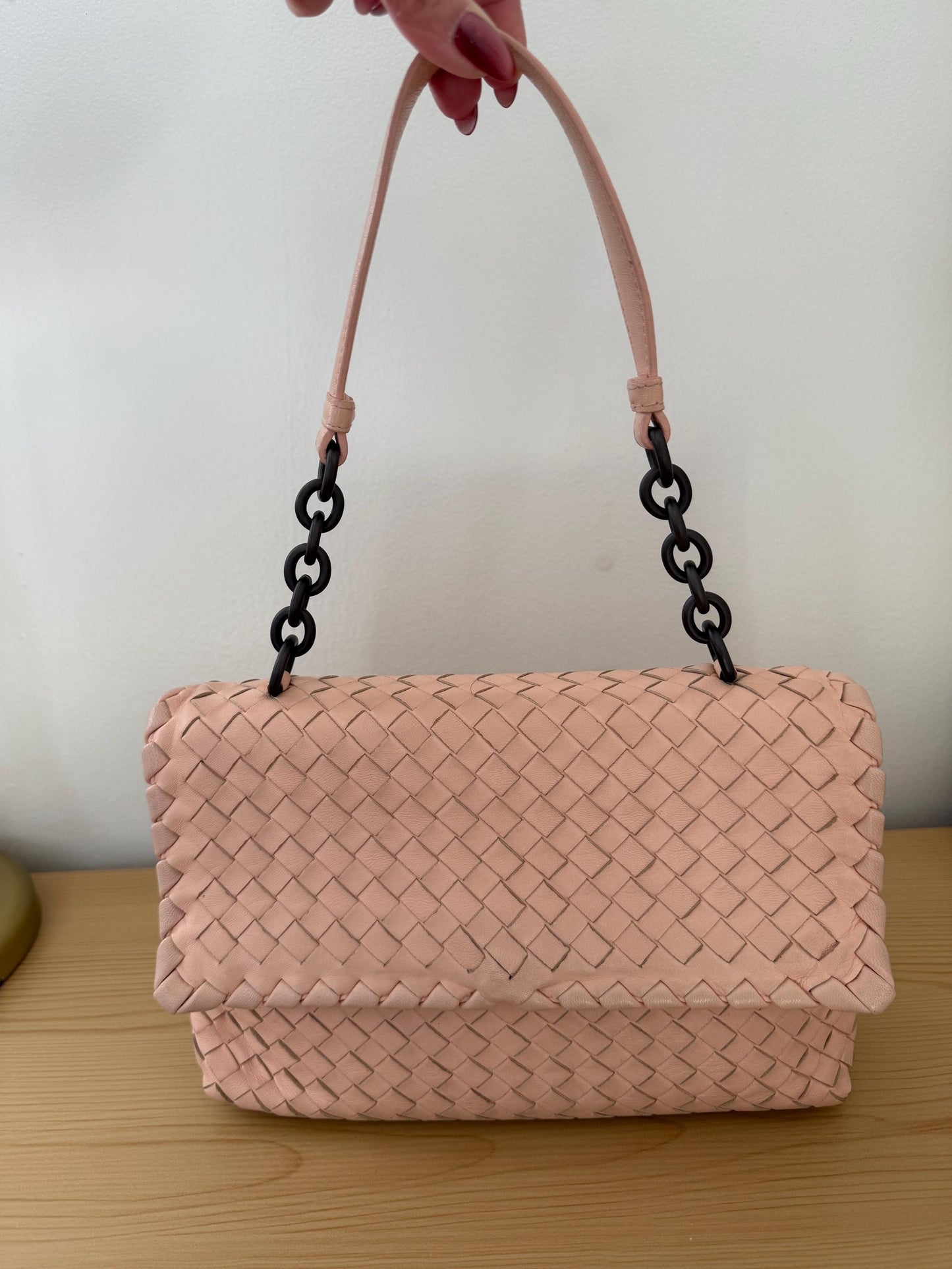 Bottega Veneta small Olimpia shoulder bag in blush pink nappa intrecciato leather