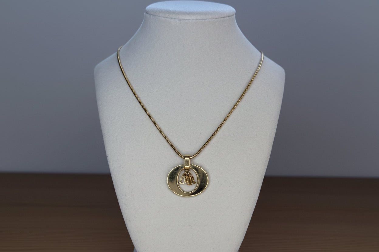 Christian Dior “Dior” Charm Circle Necklace
