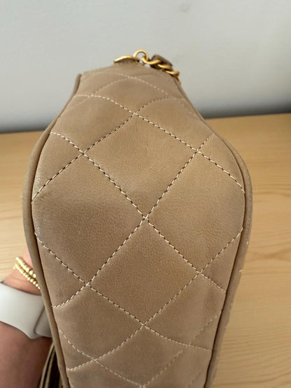 Chanel Vintage Beige Lambskin Leather Camera Bag