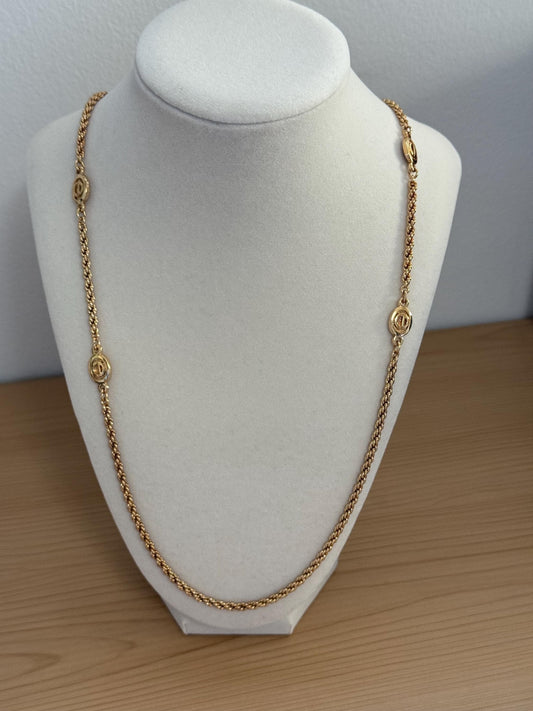 Vintage Christian Dior Gold CD Logo Rope Necklace