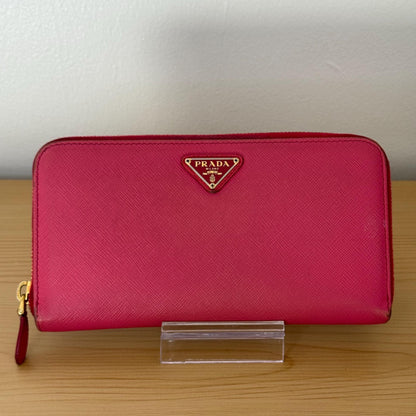 Prada Saffiano Long Zip Around Peonia