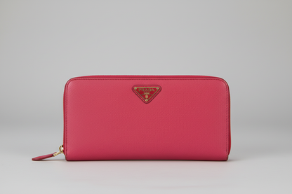 Prada Saffiano Long Zip Around Peonia