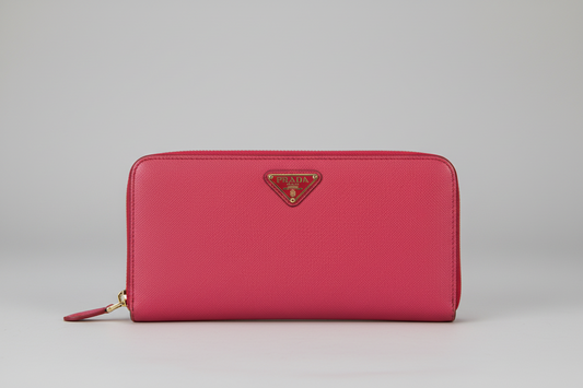 Prada Saffiano Long Zip Around Peonia