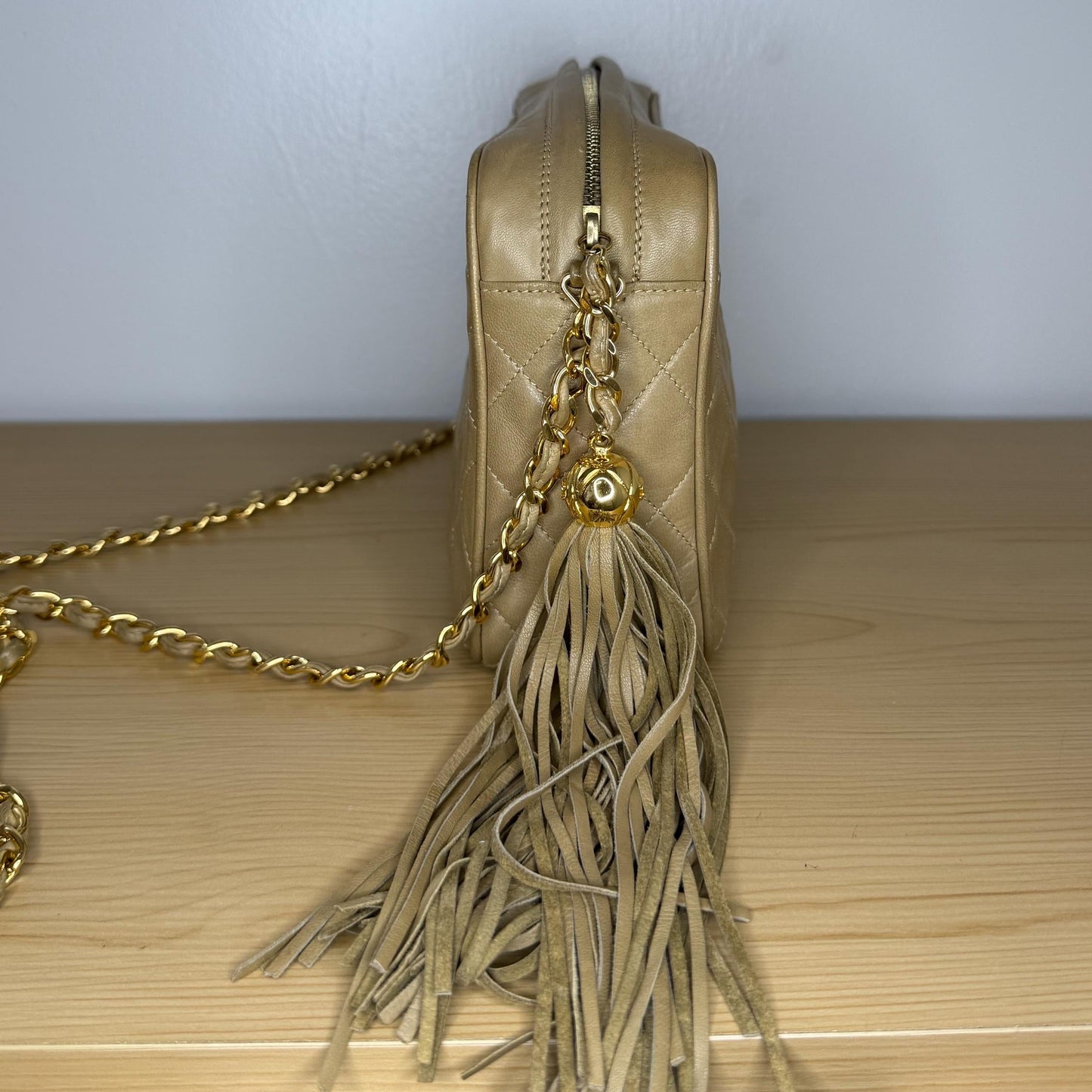 Chanel Vintage Beige Lambskin Leather Camera Bag