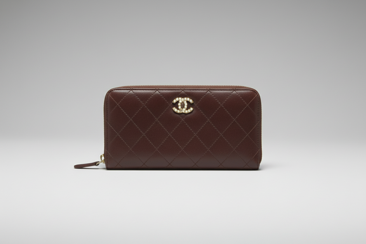 Chanel Quilt Stitch Brown Matelassé Zip-Around