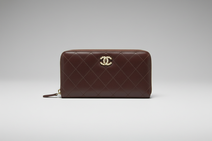 Chanel Quilt Stitch Brown Matelassé Zip-Around