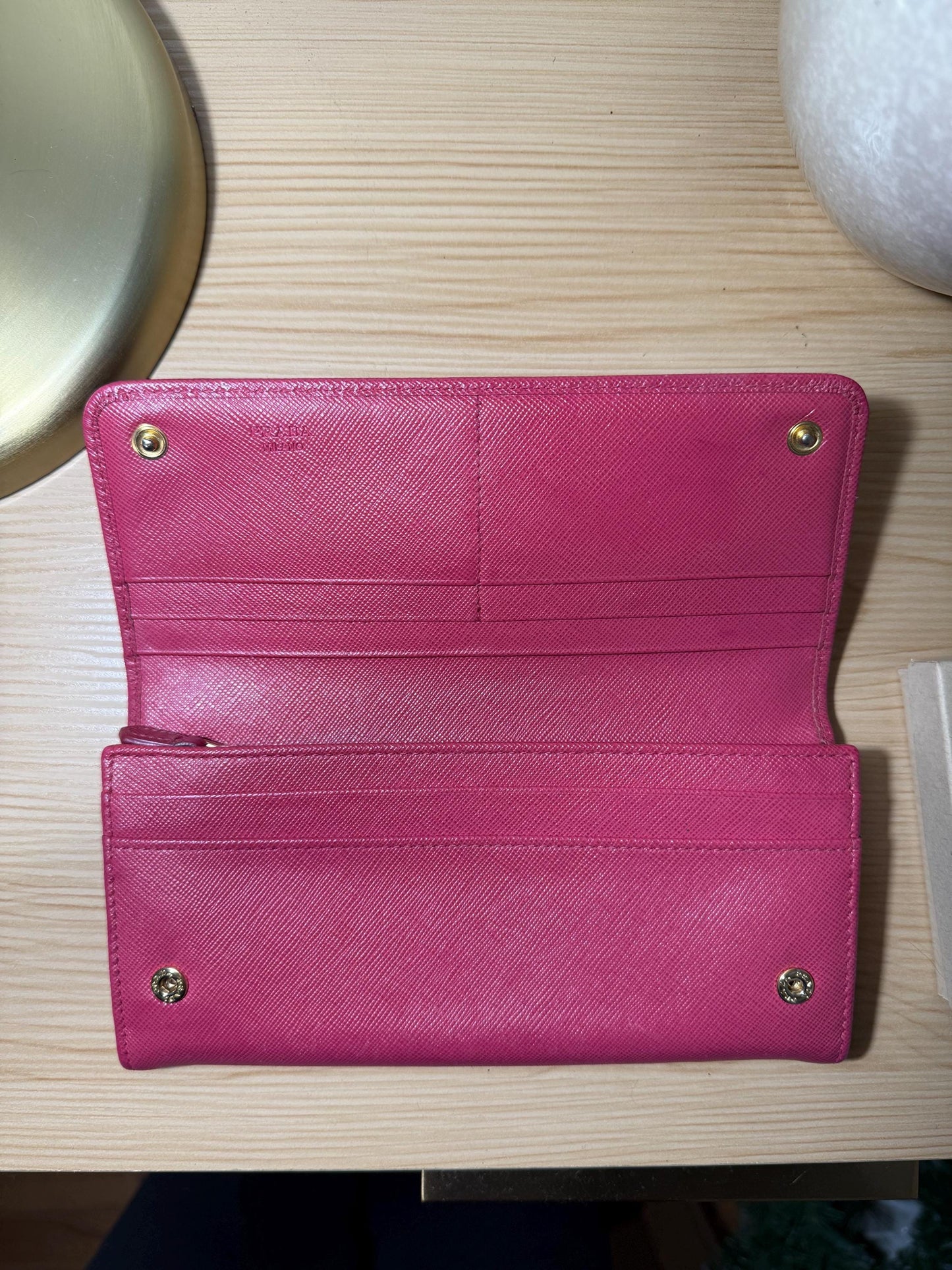Prada Saffiano Leather Continental Pink Peonia Bow Wallet