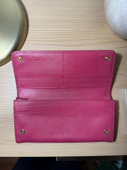 Prada Saffiano Leather Continental Pink Peonia Bow Wallet