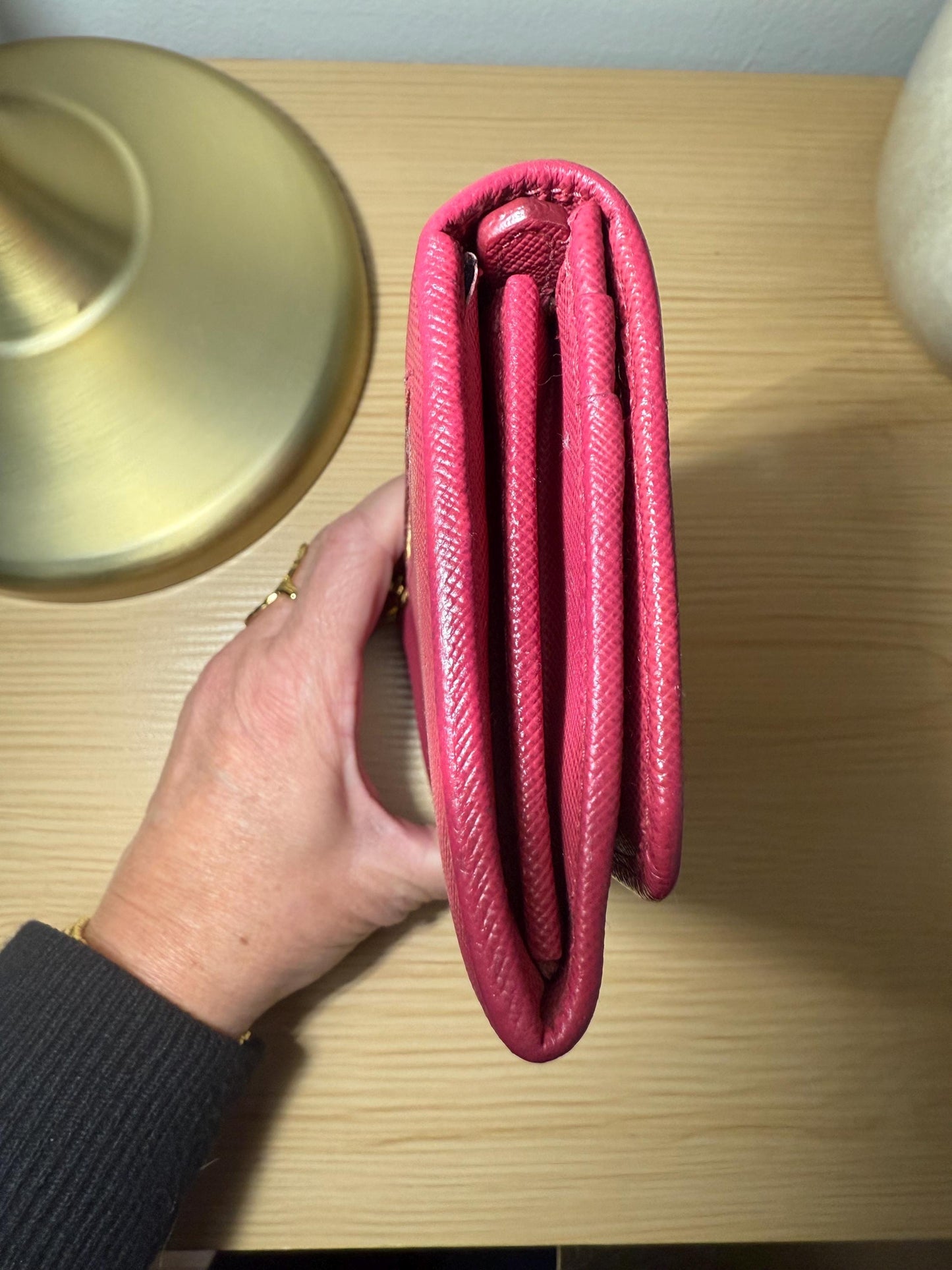 Prada Saffiano Leather Continental Pink Peonia Bow Wallet
