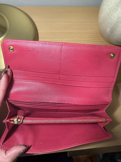 Prada Saffiano Leather Continental Pink Peonia Bow Wallet