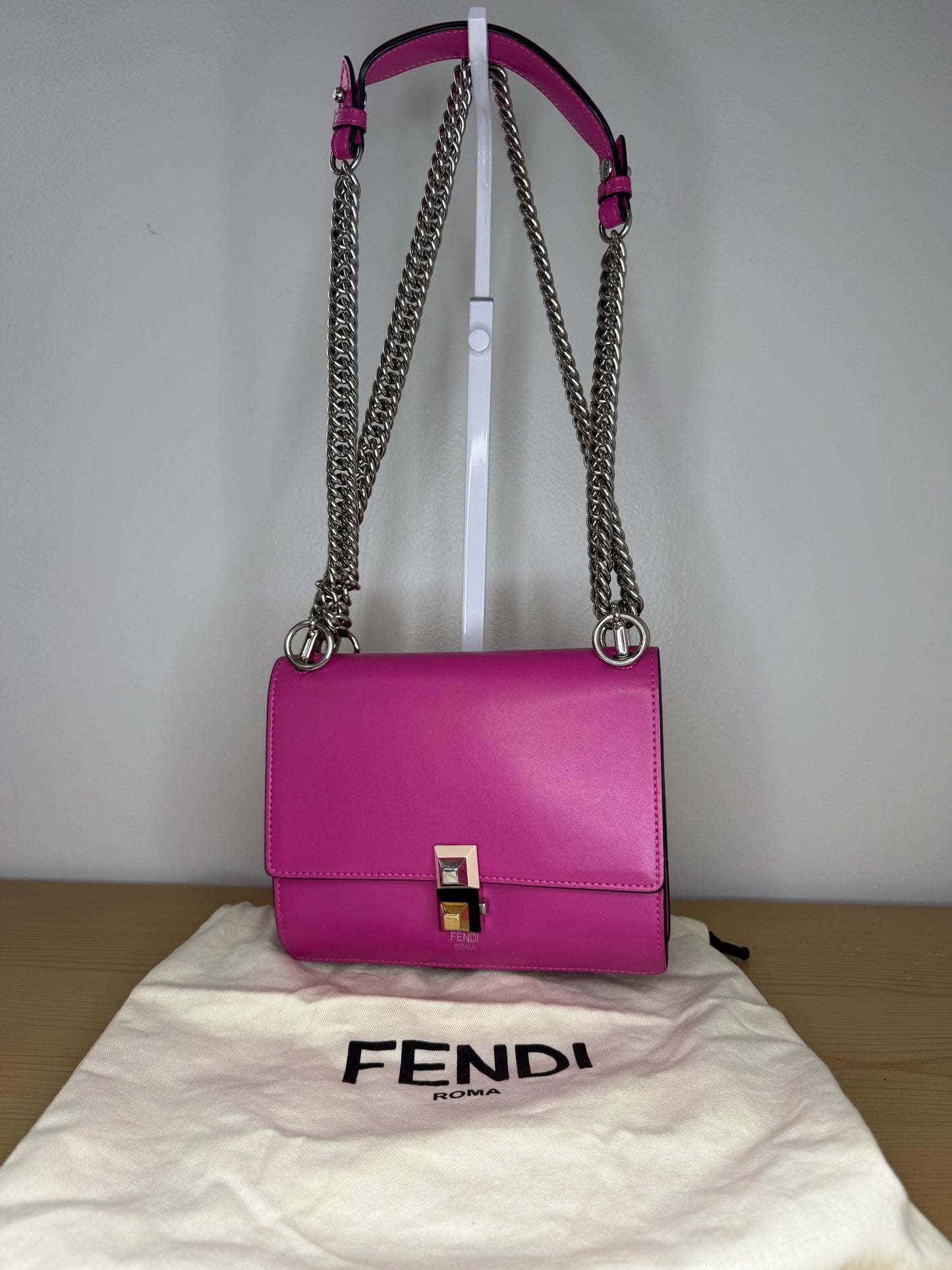 Fendi Kan I Pink Calfskin Leather Bag