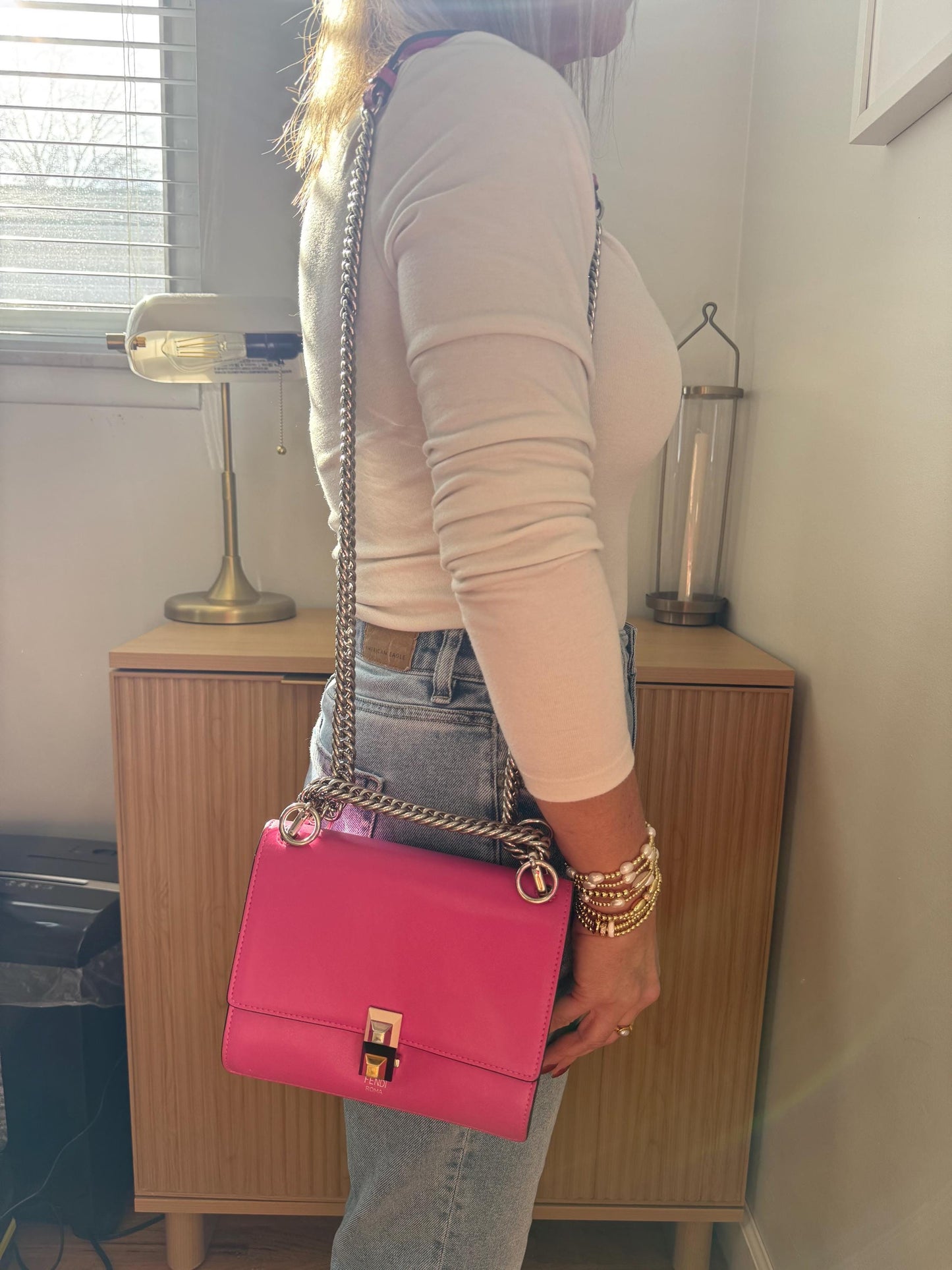 Fendi Kan I Pink Calfskin Leather Bag