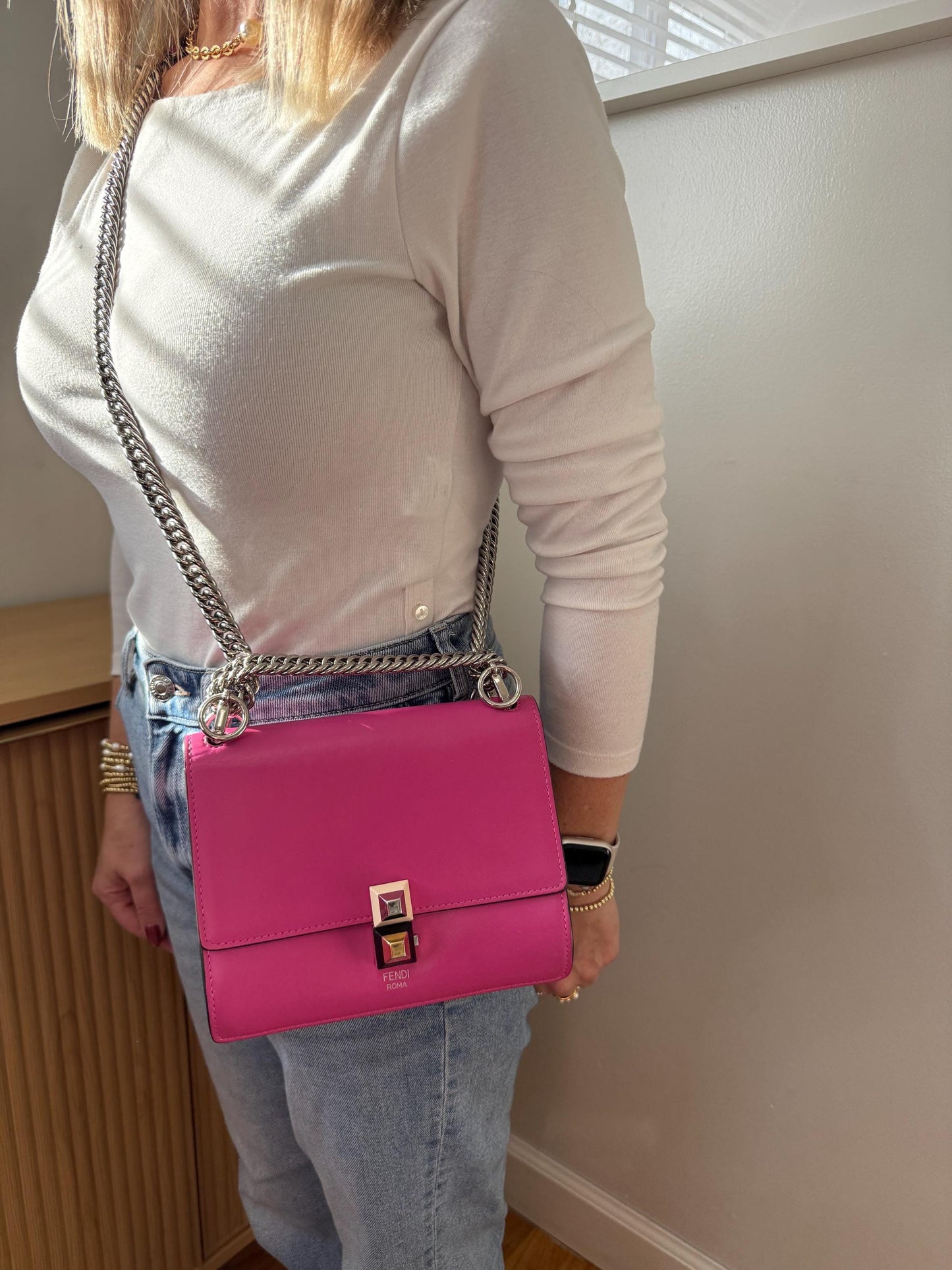 Fendi Kan I Pink Calfskin Leather Bag