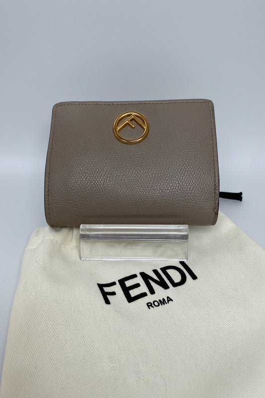 Fendi F Taupe Compact Bifold Leather Wallet