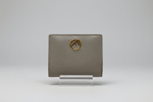 Fendi F Taupe Compact Bifold Leather Wallet