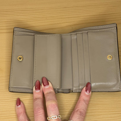 Fendi F Taupe Compact Bifold Leather Wallet