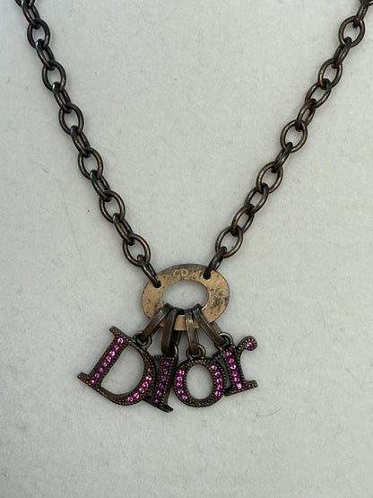 Christian Dior Vintage Bronze with Pink Rhinestone Dior Charm