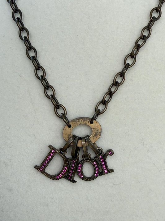 Christian Dior Vintage Bronze with Pink Rhinestone Dior Charm