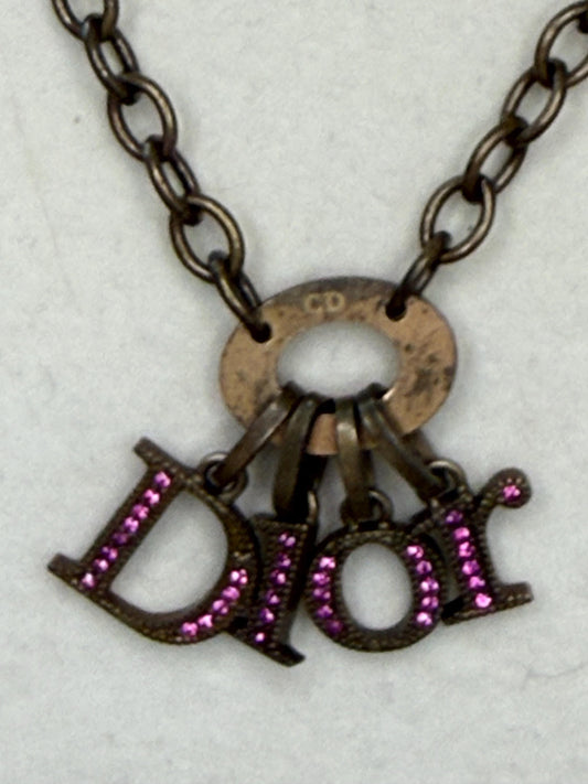 Christian Dior Vintage Bronze with Pink Rhinestone Dior Charm