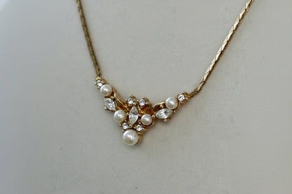 Christian Dior Vintage Faux Pearl and Rhinestone Cluster Necklace