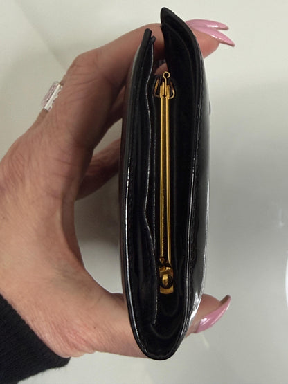 Chanel Vintage Black CC Compact Patent Leather with Kiss Lock Wallet
