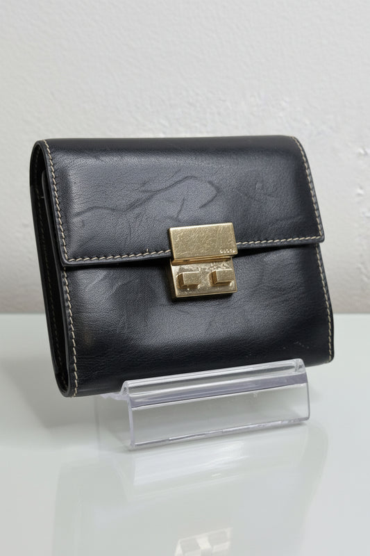 Gucci Vintage Black Leather and Gold Hardware Wallet