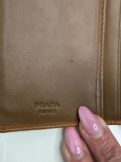 Prada  Saffiano Camel Compact Wallet