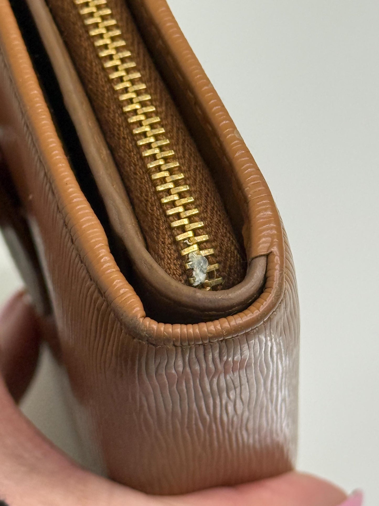 Prada  Saffiano Camel Compact Wallet