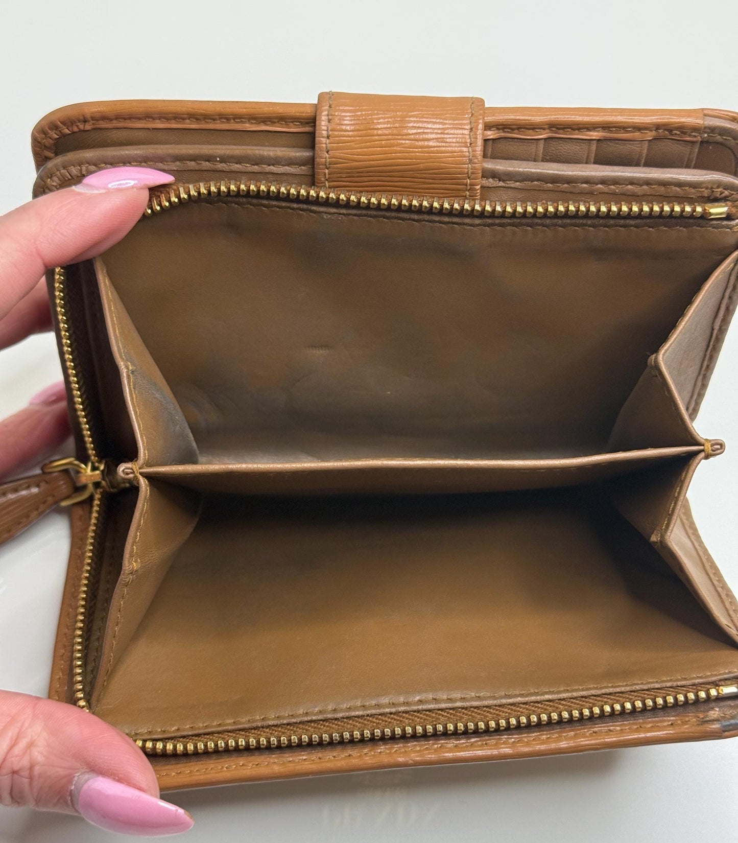 Prada  Saffiano Camel Compact Wallet