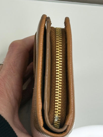 Prada  Saffiano Camel Compact Wallet