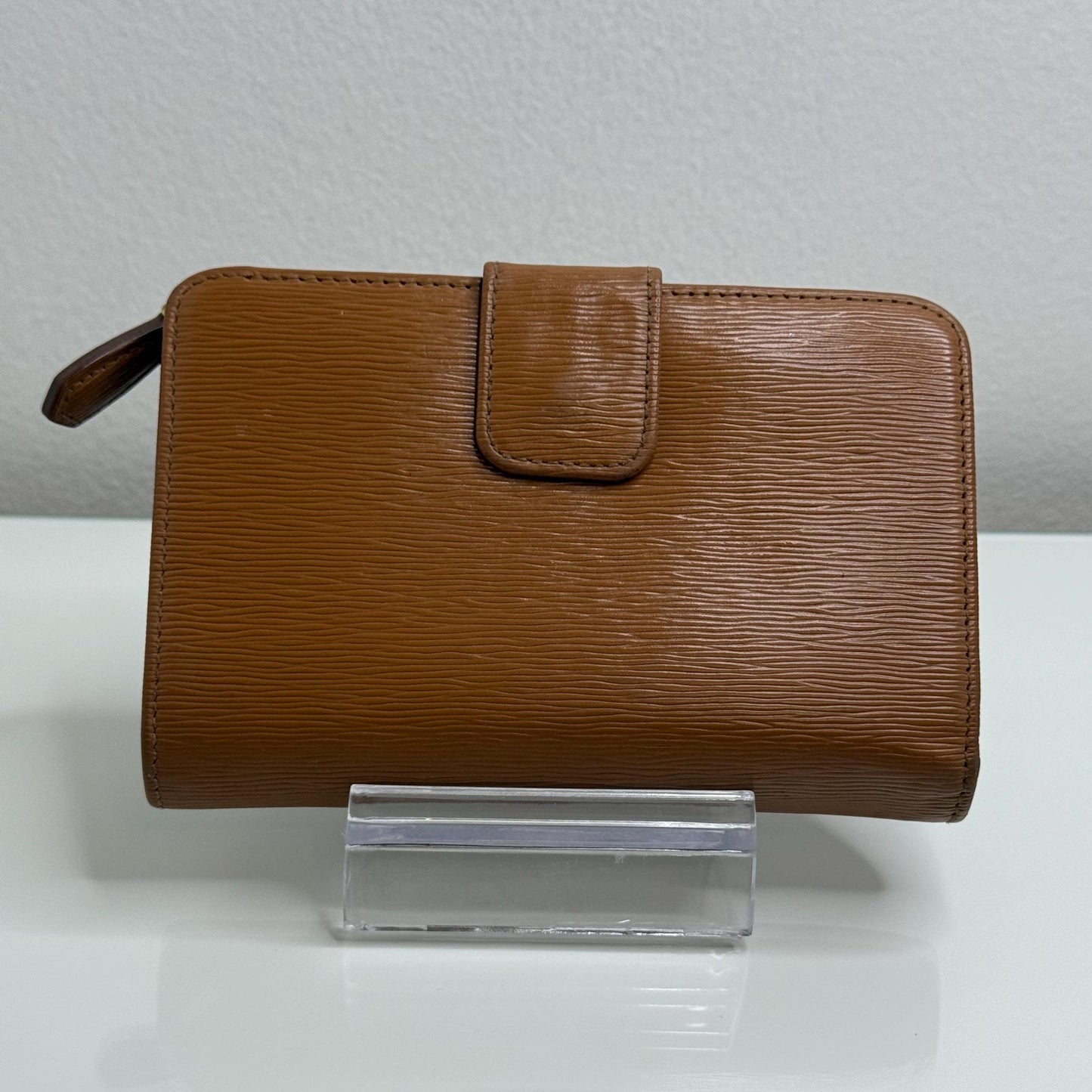 Prada  Saffiano Camel Compact Wallet