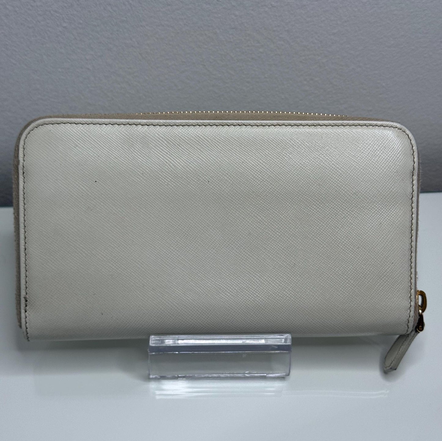 Prada Ivory Saffiano Leather Long Zippy Wallet