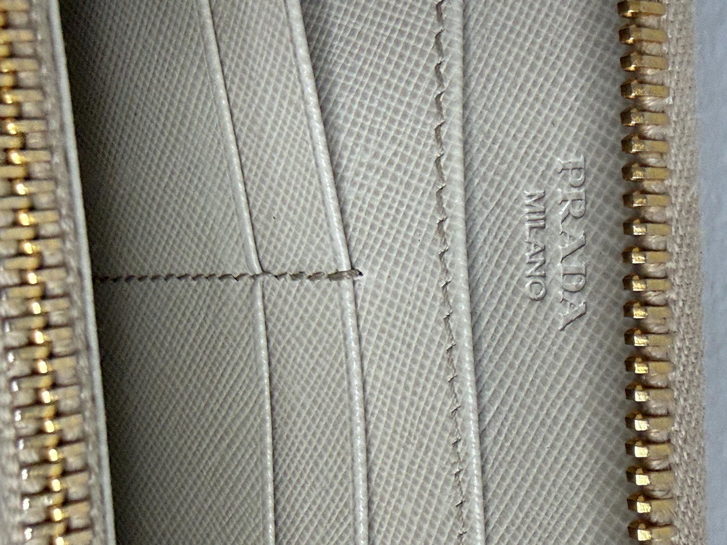 Prada Ivory Saffiano Leather Long Zippy Wallet