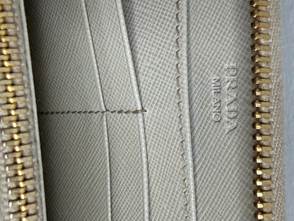 Prada Ivory Saffiano Leather Long Zippy Wallet