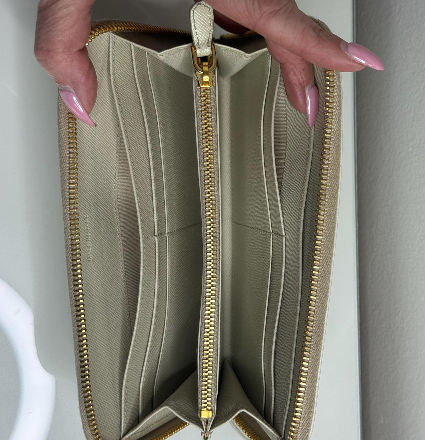 Prada Ivory Saffiano Leather Long Zippy Wallet