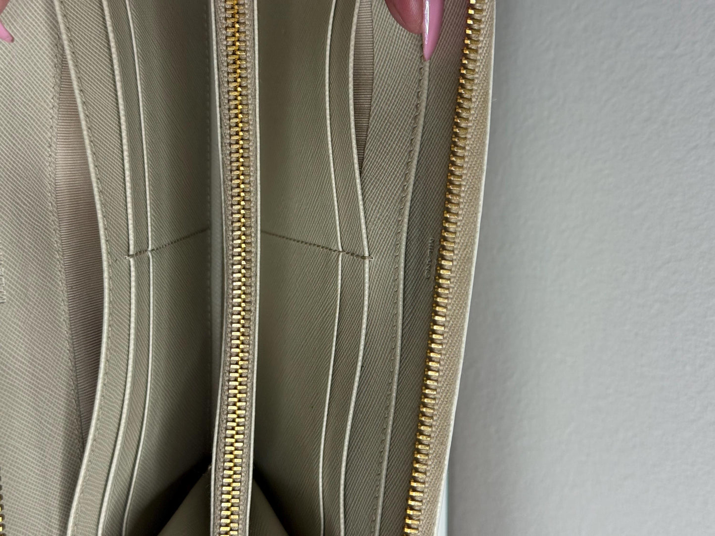 Prada Ivory Saffiano Leather Long Zippy Wallet