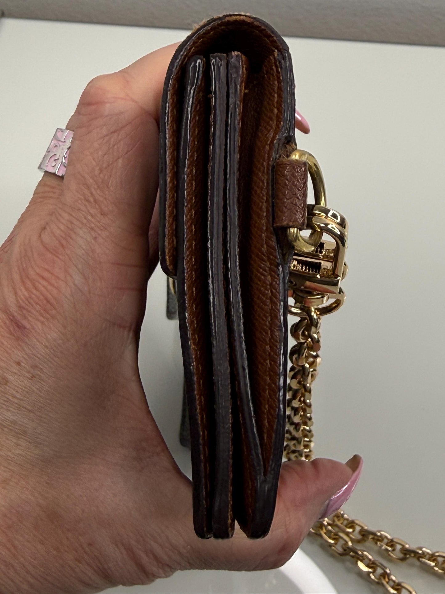 Louis Vuitton  Monogram Accordion Wallet with non branded wristlet chain