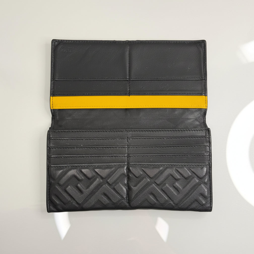 Fendi Black Forever Fendi Continental Wallet Calfskin with Embossed Logo