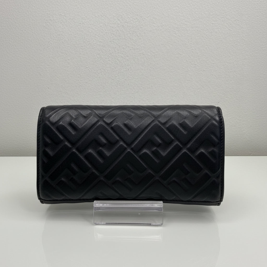 Fendi Black Forever Fendi Continental Wallet Calfskin with Embossed Logo
