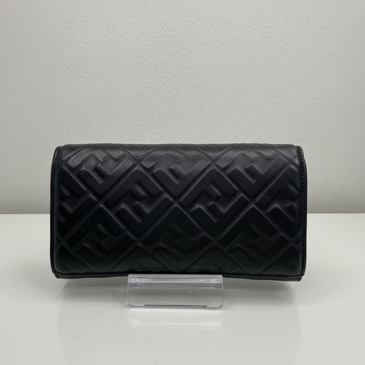 Fendi Black Forever Fendi Continental Wallet Calfskin with Embossed Logo