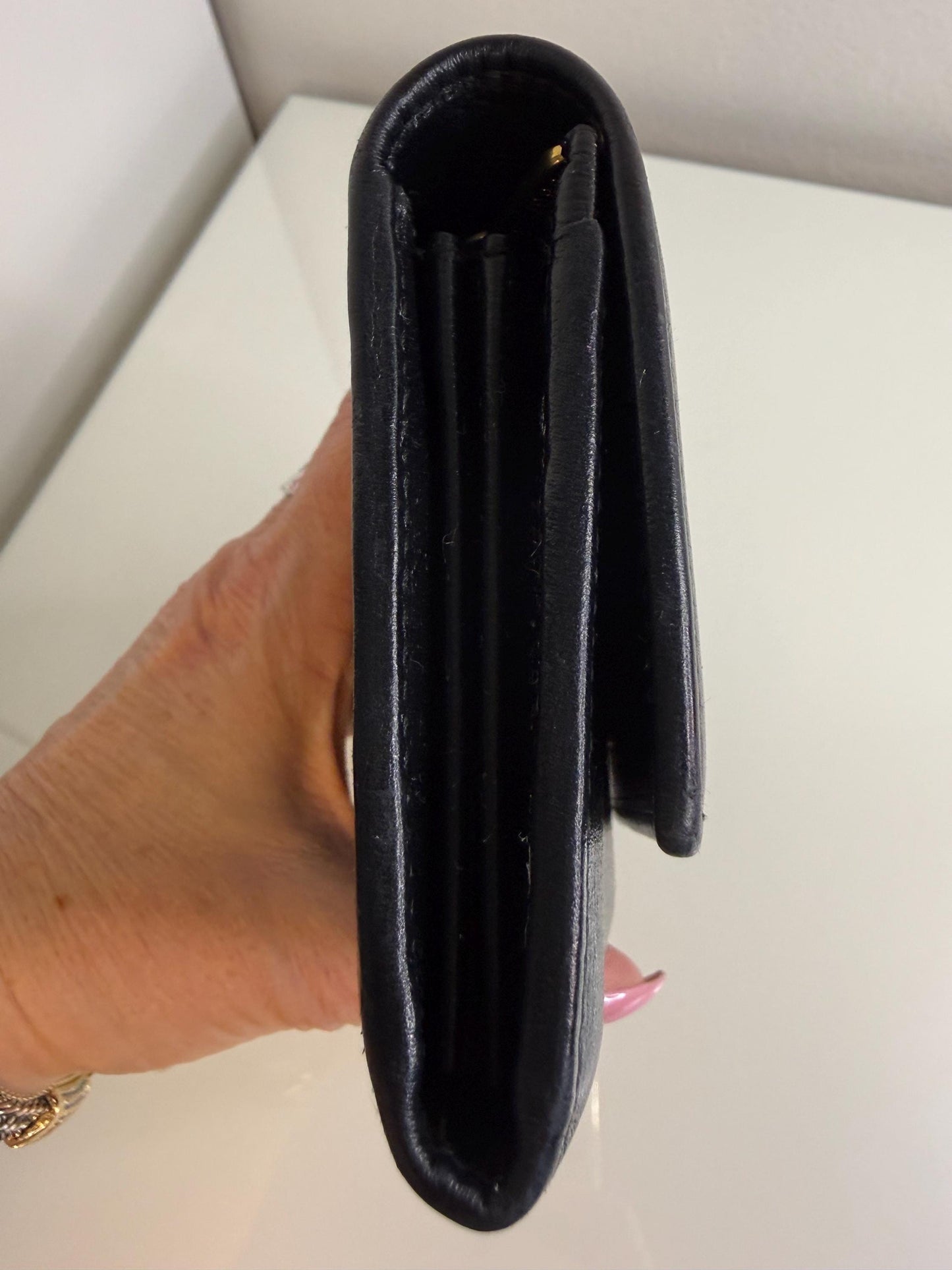 Gucci Long Black Leather Wallet with 2 tone interlocking GG hardware